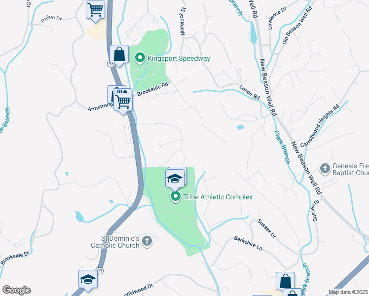map of restaurants, bars, coffee shops, grocery stores, and more near 2601 North John B Dennis Highway in Kingsport