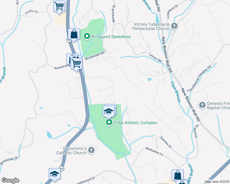 map of restaurants, bars, coffee shops, grocery stores, and more near 2601 North John B Dennis Highway in Kingsport