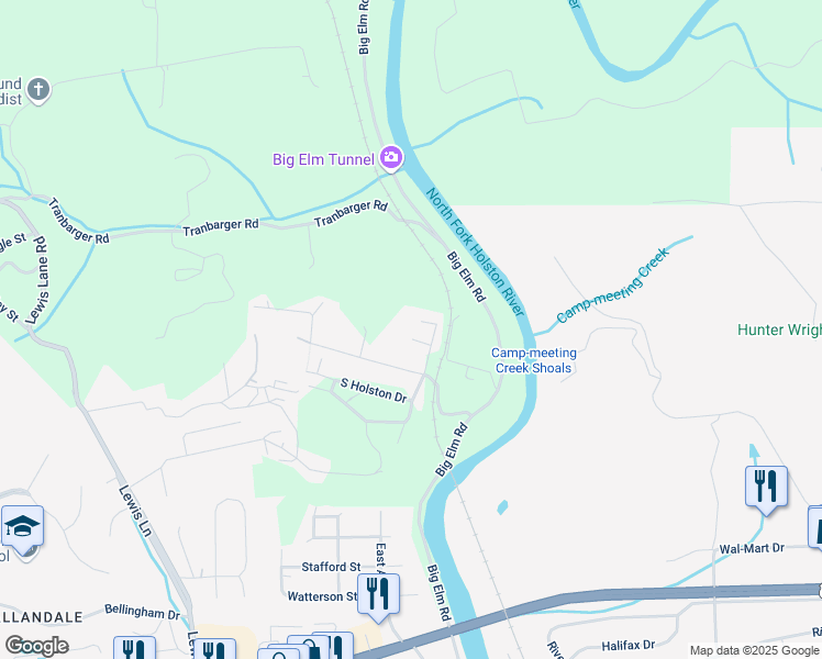 map of restaurants, bars, coffee shops, grocery stores, and more near 210 Ramey Town Road in Church Hill