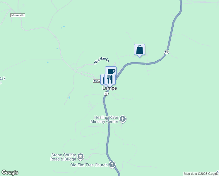 map of restaurants, bars, coffee shops, grocery stores, and more near in Lampe