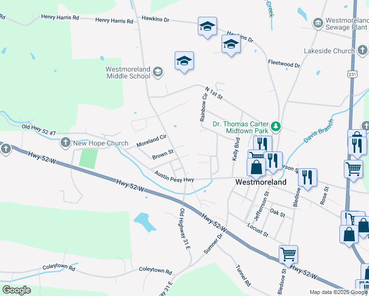 map of restaurants, bars, coffee shops, grocery stores, and more near 4008 Law Street in Westmoreland