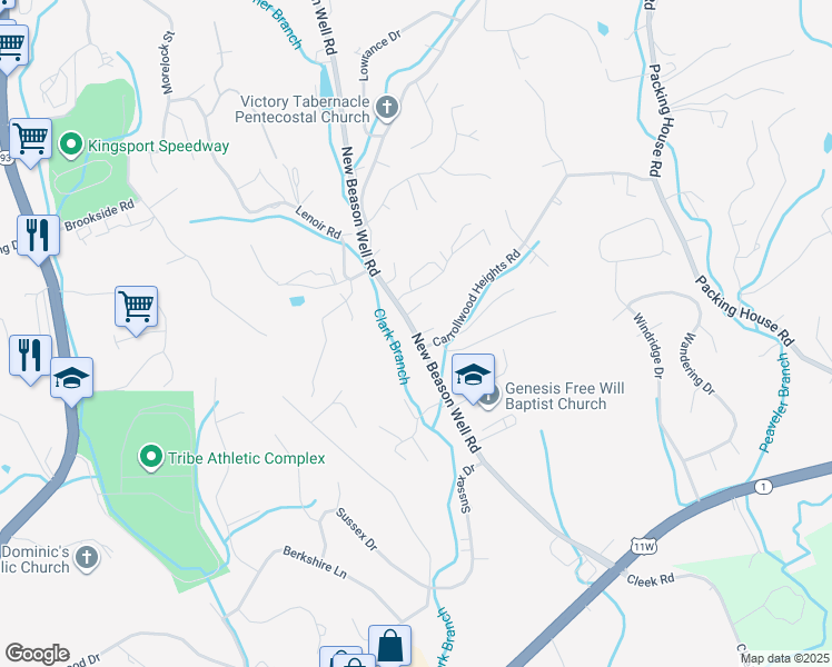 map of restaurants, bars, coffee shops, grocery stores, and more near 809 New Beason Well Road in Kingsport