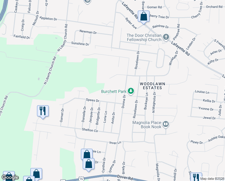 map of restaurants, bars, coffee shops, grocery stores, and more near 707 Anita Court in Clarksville