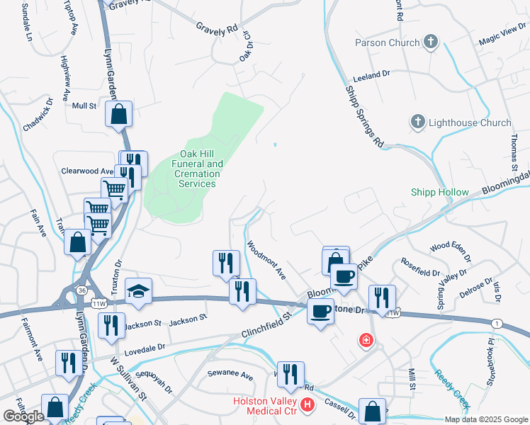 map of restaurants, bars, coffee shops, grocery stores, and more near 904 Corner Stone Court in Kingsport