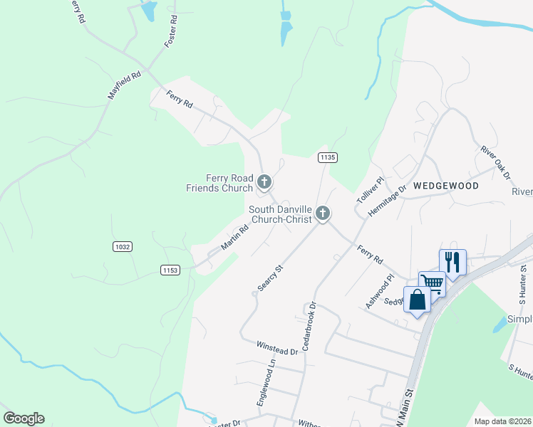 map of restaurants, bars, coffee shops, grocery stores, and more near 171 Martin Road in Danville