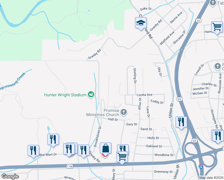 map of restaurants, bars, coffee shops, grocery stores, and more near 970 Terry Dr in Kingsport