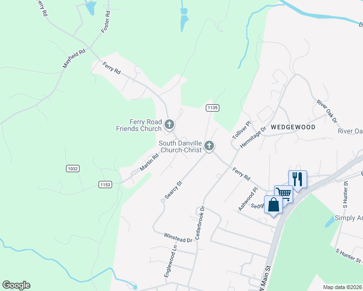 map of restaurants, bars, coffee shops, grocery stores, and more near 171 Martin Road in Danville