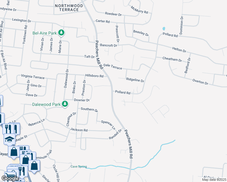 map of restaurants, bars, coffee shops, grocery stores, and more near 681 Peachers Mill Road in Clarksville