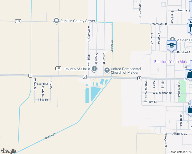 map of restaurants, bars, coffee shops, grocery stores, and more near 1899 State Highway J in Malden