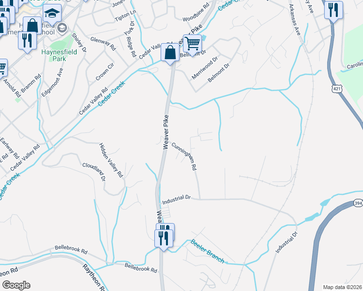 map of restaurants, bars, coffee shops, grocery stores, and more near 117 Cunningham Road in Bristol