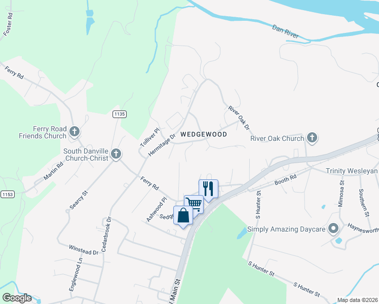 map of restaurants, bars, coffee shops, grocery stores, and more near 100-198 Winston Road in Danville