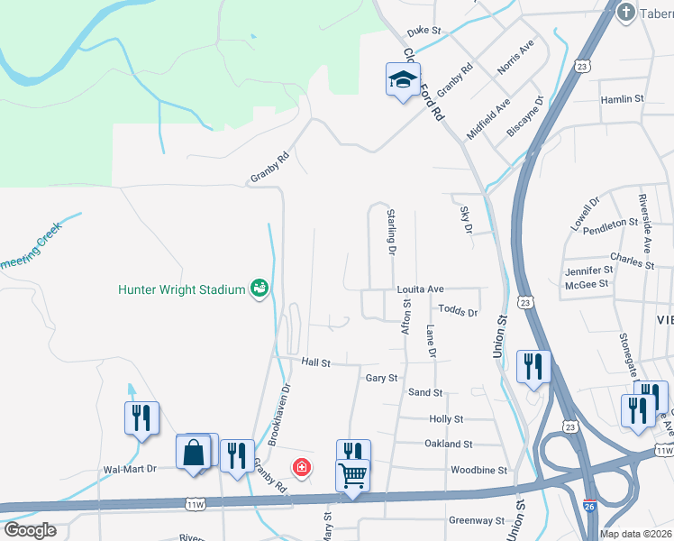 map of restaurants, bars, coffee shops, grocery stores, and more near 970 Terry Drive in Kingsport