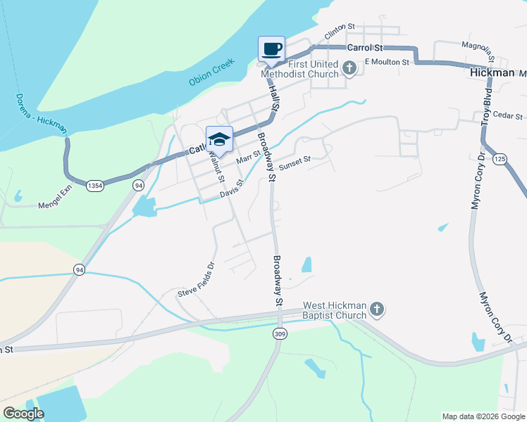 map of restaurants, bars, coffee shops, grocery stores, and more near 710 Overlook Lane in Hickman