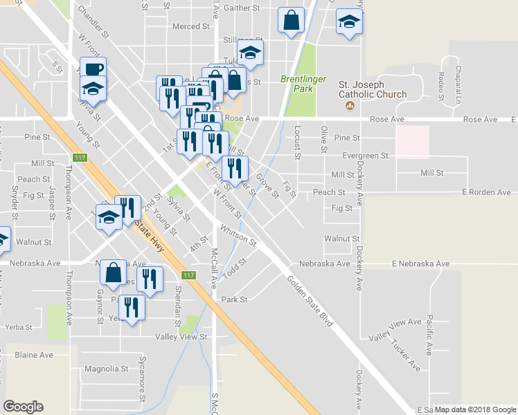 map of restaurants, bars, coffee shops, grocery stores, and more near 1441 Tucker Street in Selma