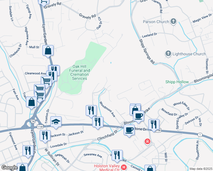 map of restaurants, bars, coffee shops, grocery stores, and more near 904 Corner Stone Court in Kingsport