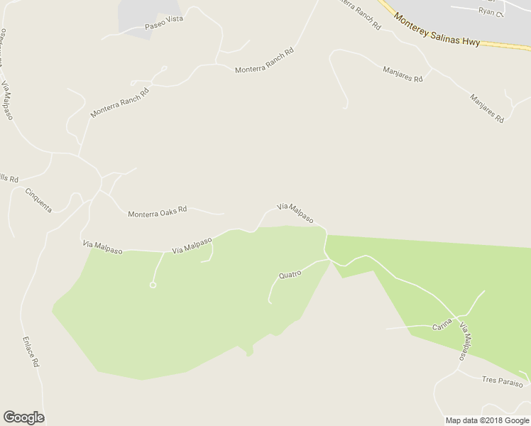 map of restaurants, bars, coffee shops, grocery stores, and more near Vía Malpaso in Monterey