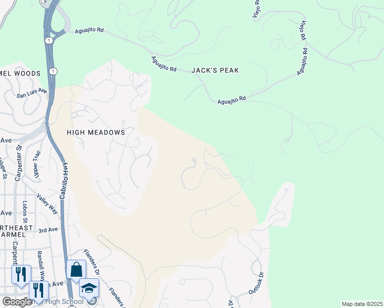 map of restaurants, bars, coffee shops, grocery stores, and more near 24655 Outlook Drive in Carmel-by-the-Sea
