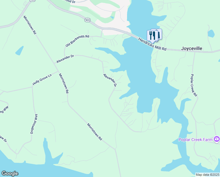 map of restaurants, bars, coffee shops, grocery stores, and more near 700 Alexander Drive in Bracey