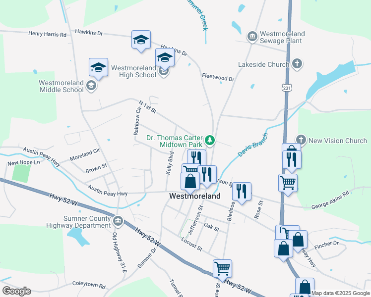 map of restaurants, bars, coffee shops, grocery stores, and more near 1120 Short Street in Westmoreland