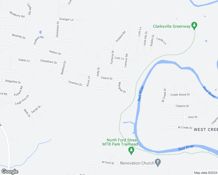 map of restaurants, bars, coffee shops, grocery stores, and more near 724 Overton Drive in Clarksville
