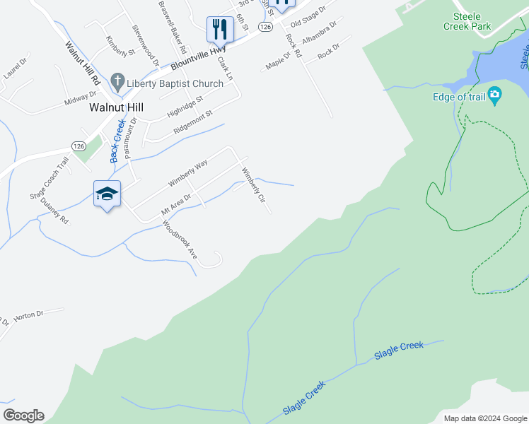 map of restaurants, bars, coffee shops, grocery stores, and more near 440 Wimberly Circle in Bristol
