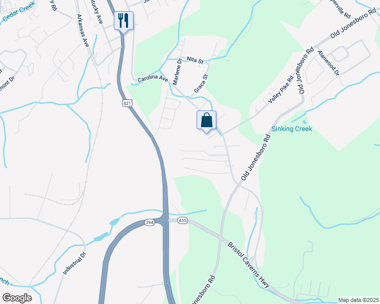 map of restaurants, bars, coffee shops, grocery stores, and more near 2160 Carolina Avenue in Bristol