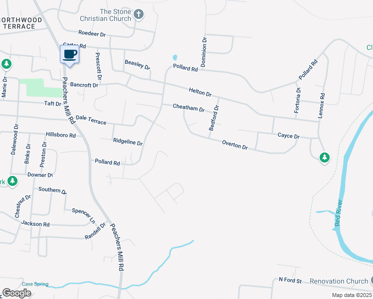 map of restaurants, bars, coffee shops, grocery stores, and more near 516 Overton Drive in Clarksville