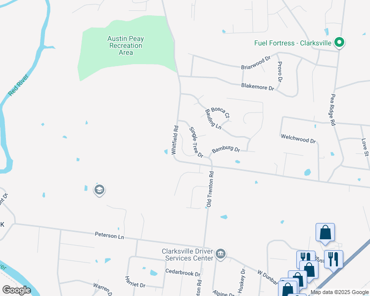 map of restaurants, bars, coffee shops, grocery stores, and more near 507 Eysian Road in Clarksville