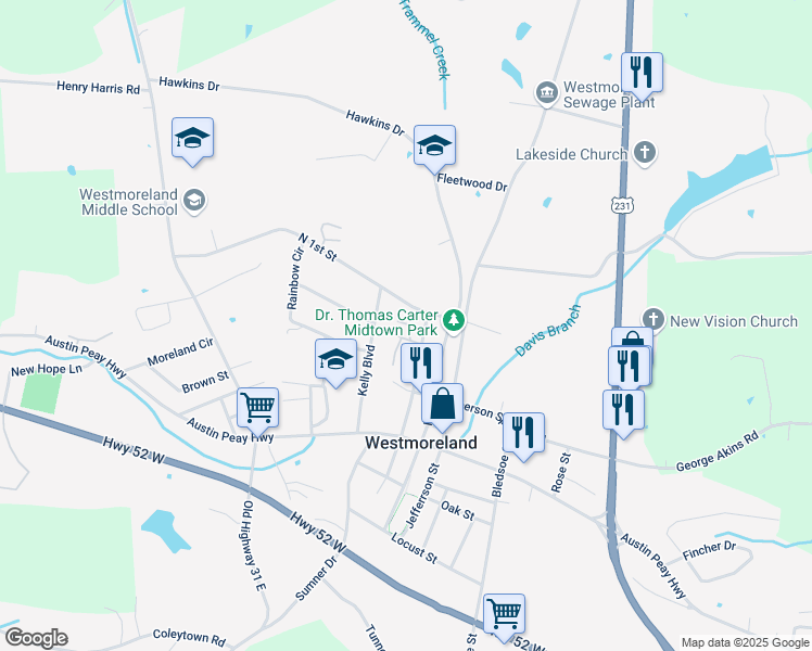 map of restaurants, bars, coffee shops, grocery stores, and more near 1314 North 1st Street in Westmoreland