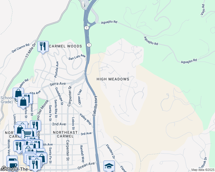 map of restaurants, bars, coffee shops, grocery stores, and more near 24501 Vía Mar Monte in Carmel
