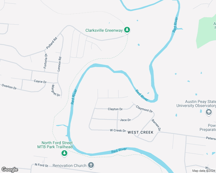 map of restaurants, bars, coffee shops, grocery stores, and more near 2009 West Creek Court in Clarksville