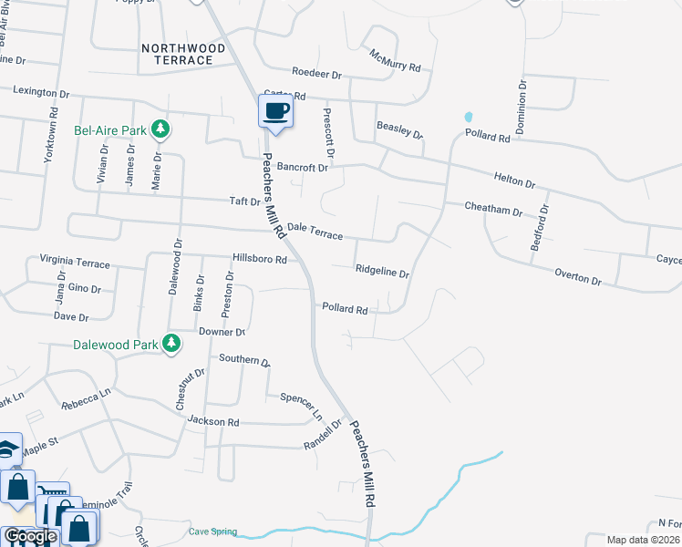 map of restaurants, bars, coffee shops, grocery stores, and more near 312 Ridgeline Drive in Clarksville