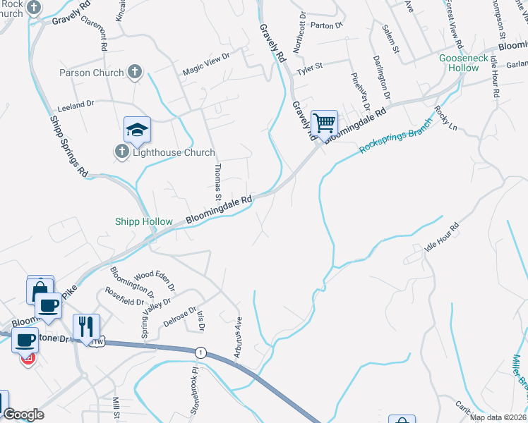 map of restaurants, bars, coffee shops, grocery stores, and more near 118 Patterson Road in Kingsport
