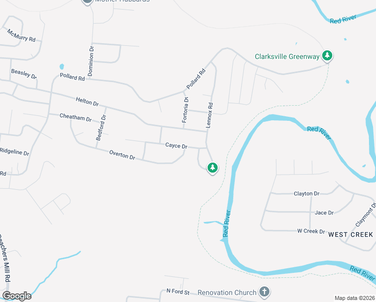 map of restaurants, bars, coffee shops, grocery stores, and more near 732 Overton Drive in Clarksville
