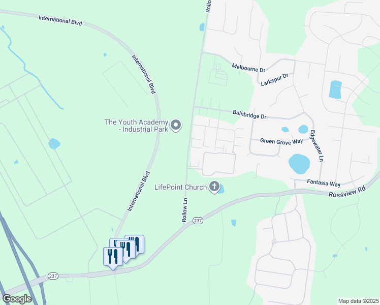map of restaurants, bars, coffee shops, grocery stores, and more near 2505 Rollow Lane in Clarksville