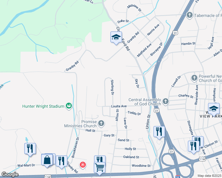 map of restaurants, bars, coffee shops, grocery stores, and more near 929 Starling Drive in Kingsport