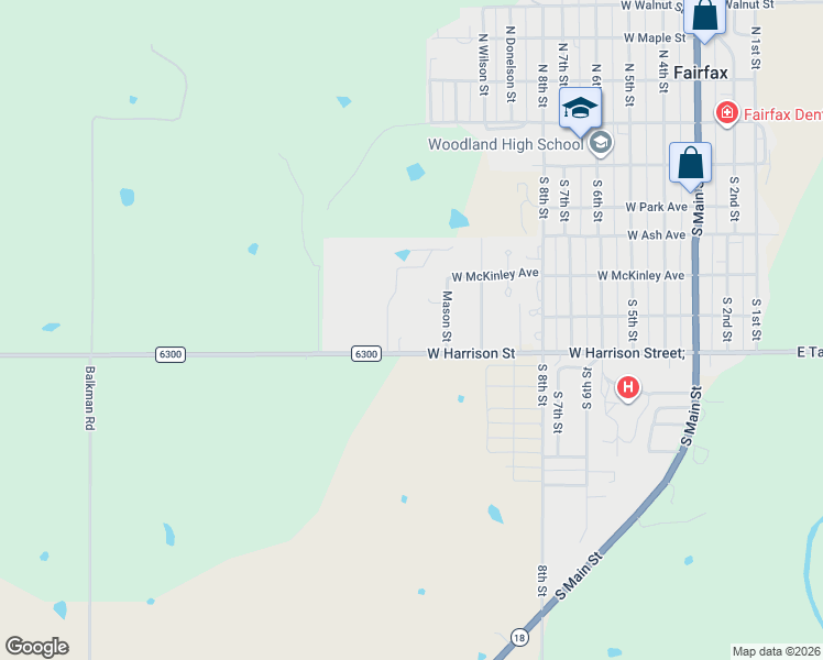 map of restaurants, bars, coffee shops, grocery stores, and more near 282 County Road 6300 in Fairfax