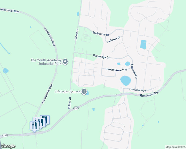 map of restaurants, bars, coffee shops, grocery stores, and more near 176 Holland Drive in Clarksville