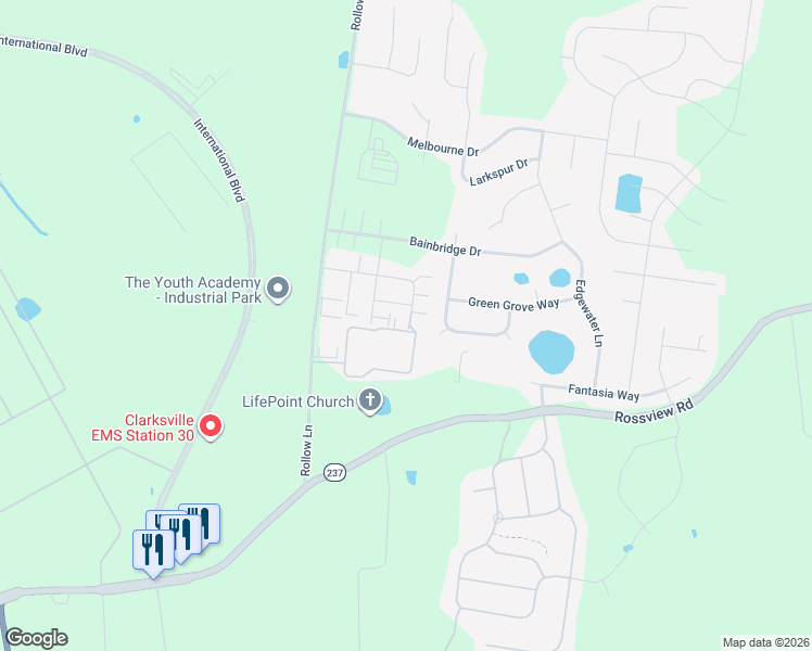 map of restaurants, bars, coffee shops, grocery stores, and more near 200 Holland Drive in Clarksville