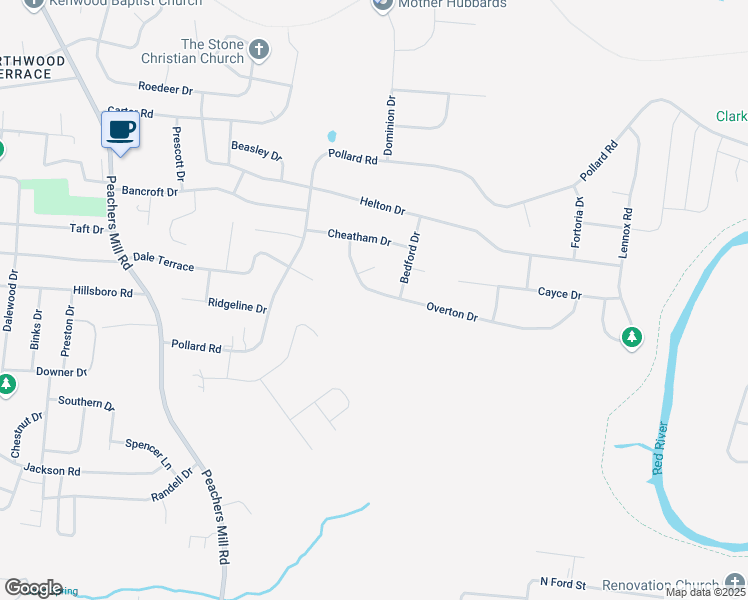 map of restaurants, bars, coffee shops, grocery stores, and more near 516 Overton Drive in Clarksville