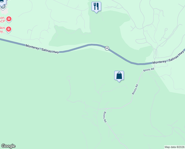 map of restaurants, bars, coffee shops, grocery stores, and more near 25000 Hidden Mesa Court in Monterey