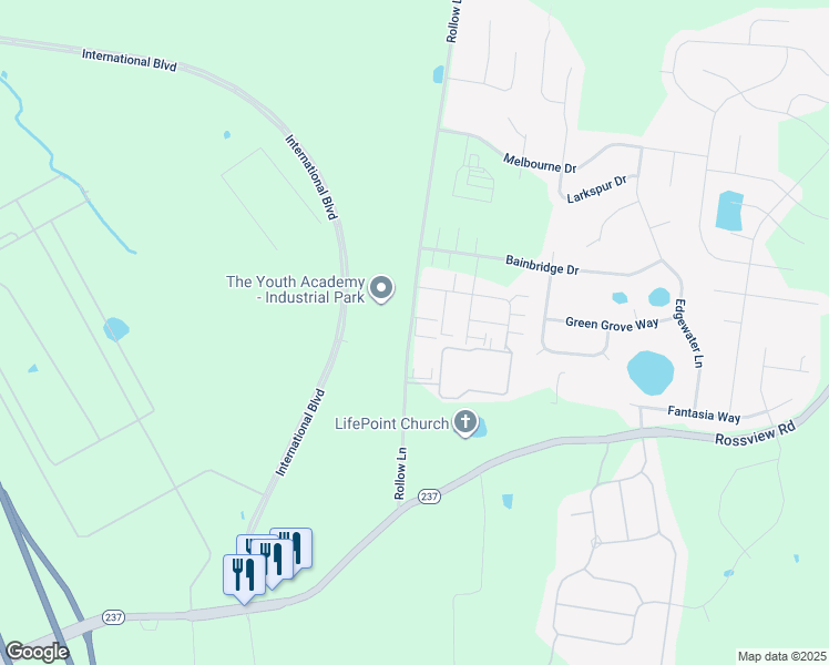 map of restaurants, bars, coffee shops, grocery stores, and more near 2495 Rollow Lane in Clarksville