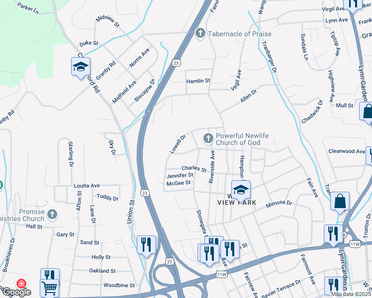 map of restaurants, bars, coffee shops, grocery stores, and more near 1208 Camelia Avenue in Kingsport