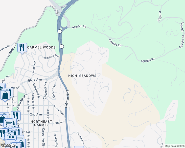 map of restaurants, bars, coffee shops, grocery stores, and more near 24520 Outlook Drive in Carmel