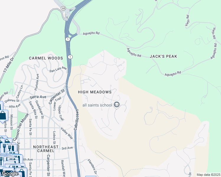 map of restaurants, bars, coffee shops, grocery stores, and more near 24520 Outlook Drive in Carmel