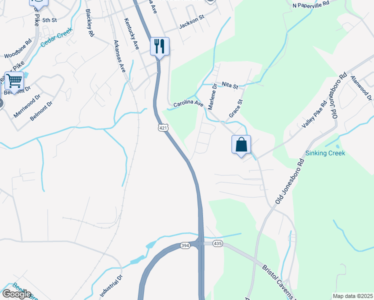 map of restaurants, bars, coffee shops, grocery stores, and more near 1997 U.S. 421 Scenic in Bristol