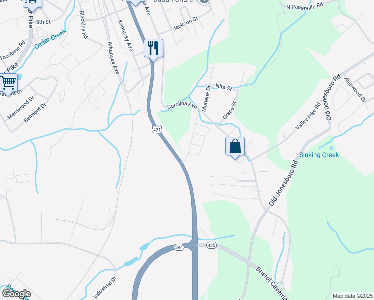 map of restaurants, bars, coffee shops, grocery stores, and more near 204 Brookside Drive in Bristol