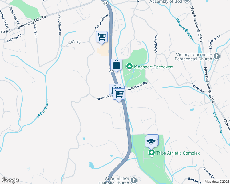 map of restaurants, bars, coffee shops, grocery stores, and more near 2804 North John B Dennis Highway in Kingsport