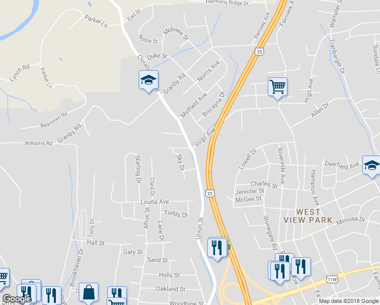 map of restaurants, bars, coffee shops, grocery stores, and more near 1312 Union Street in Kingsport