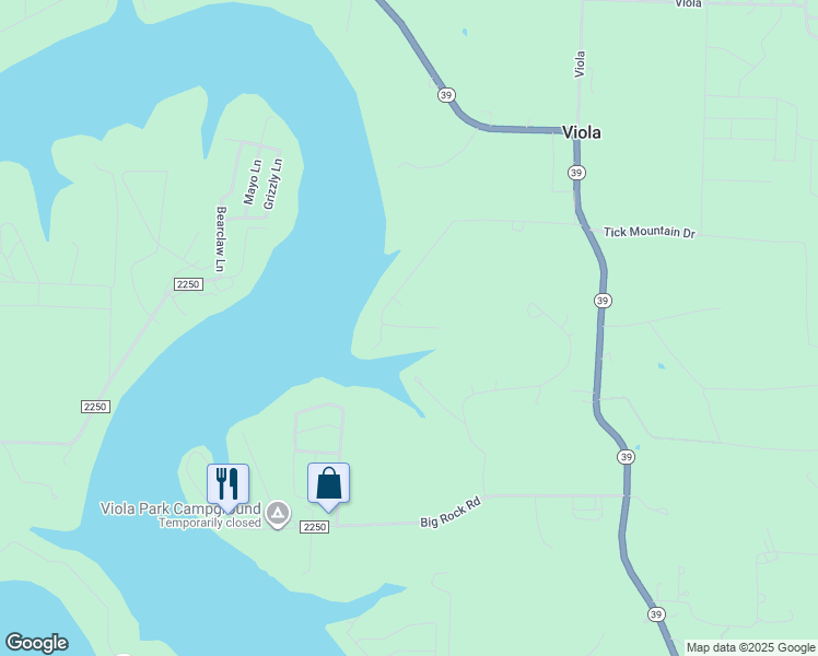 map of restaurants, bars, coffee shops, grocery stores, and more near Fr 2245 in Shell Knob